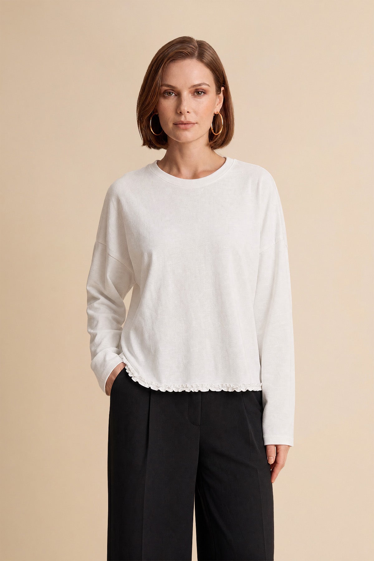 Womens White Oversized Ruffle Hem Tops | CicyBell