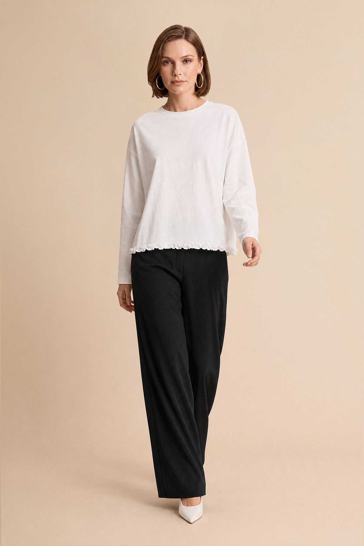 Womens White Oversized Ruffle Hem Tops | CicyBell