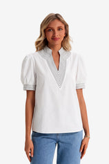 Womens White Puff Short Sleeve Blouses  | CicyBell
