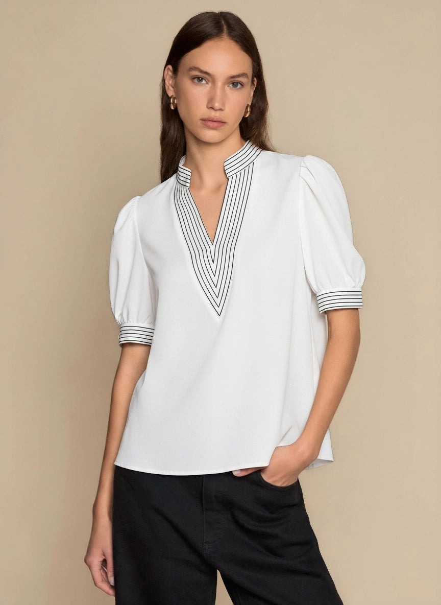 Womens White Puff Short Sleeve Blouses | CicyBell