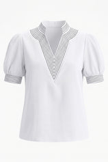 Womens White Puff Short Sleeve Blouses | CicyBell