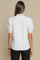 Womens White Puff Short Sleeve Blouses | CicyBell