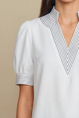 Womens White Puff Short Sleeve Blouses | CicyBell