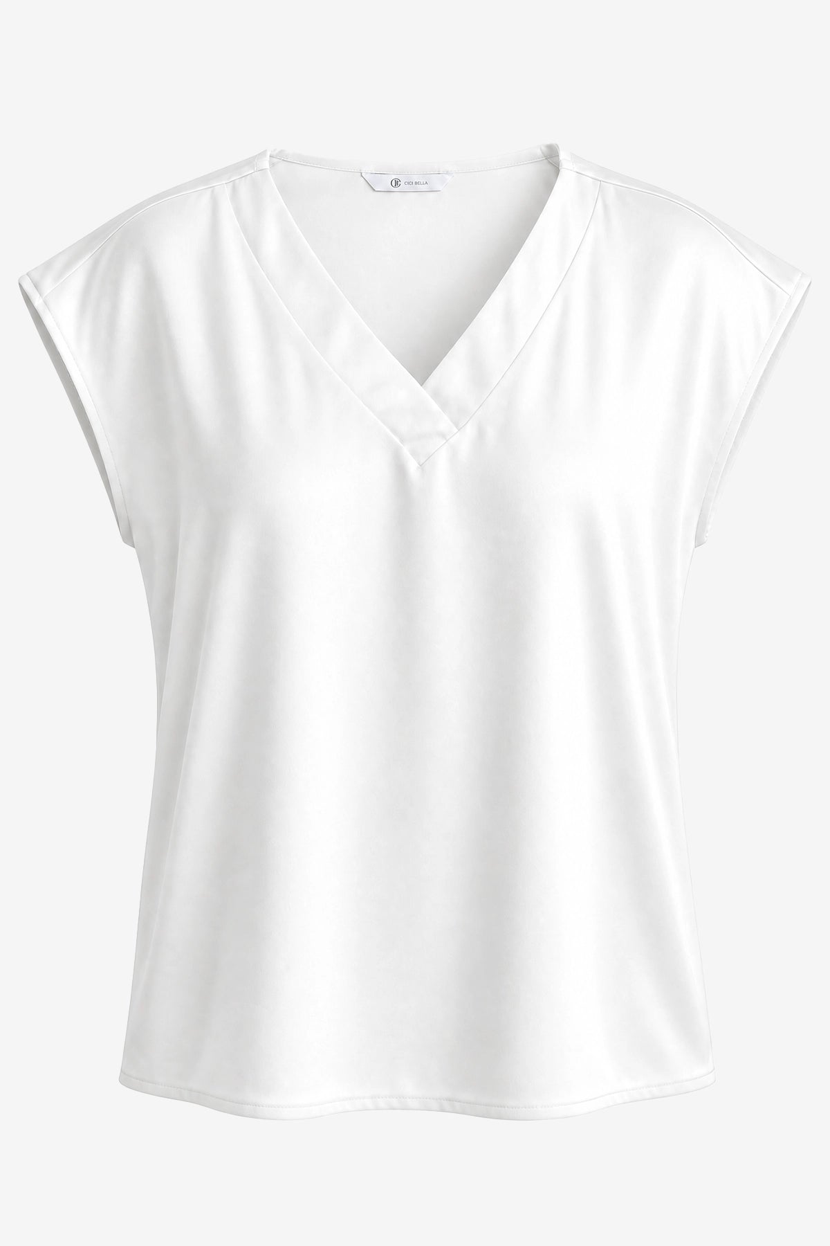 Womens White Satin Cap Short Sleeve Blouses | CicyBell