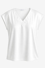 Womens White Satin Cap Short Sleeve Blouses | CicyBell
