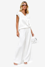 Womens White Satin Cap Short Sleeve Blouses | CicyBell