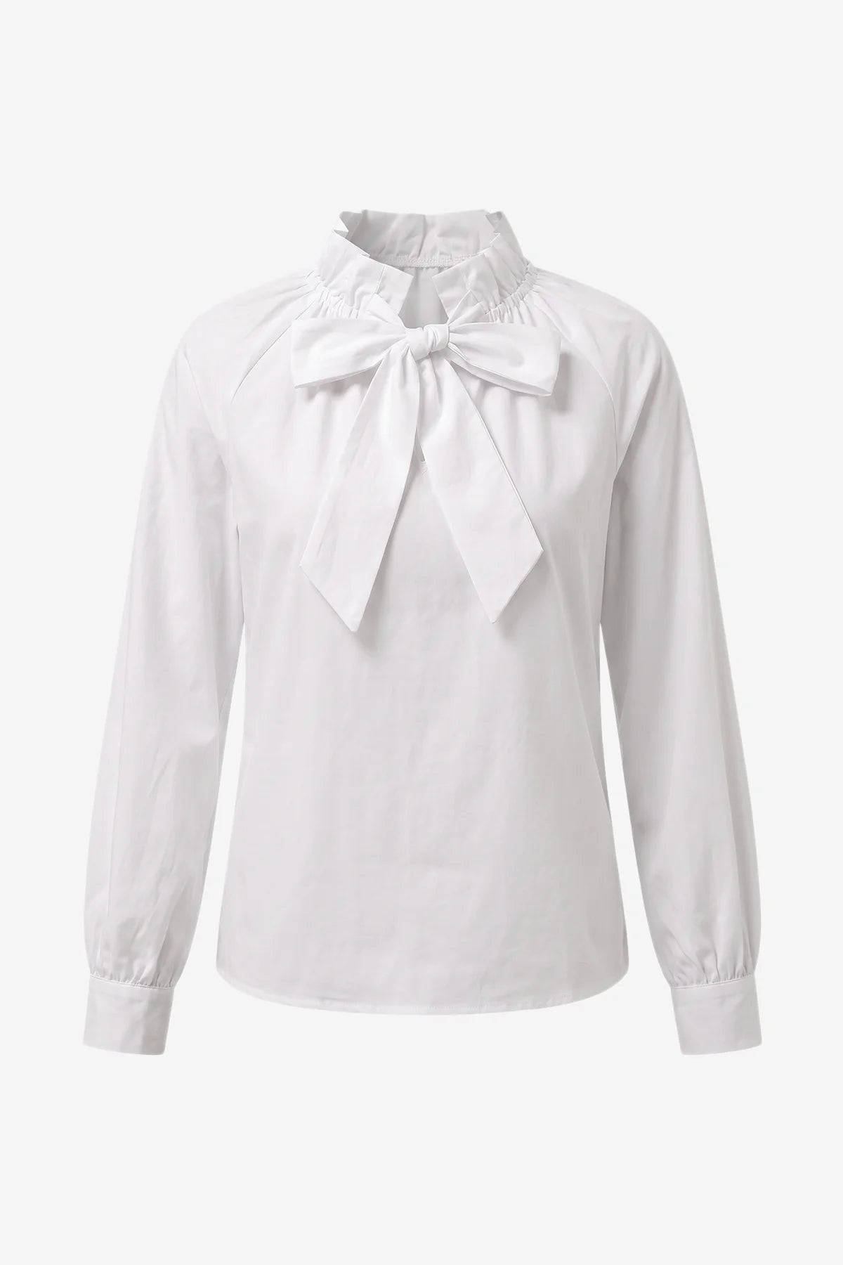 Womens White Long Sleeve Bow Tie Blouse | CicyBell
