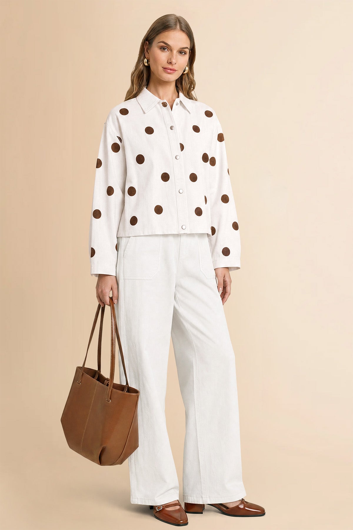 Womens White Polka Dot Denim Jacket | CicyBell