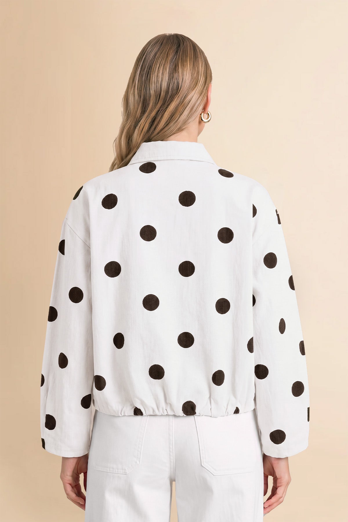 Womens White Polka Dot Denim Jacket | CicyBell