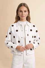Womens White Polka Dot Denim Jacket | CicyBell