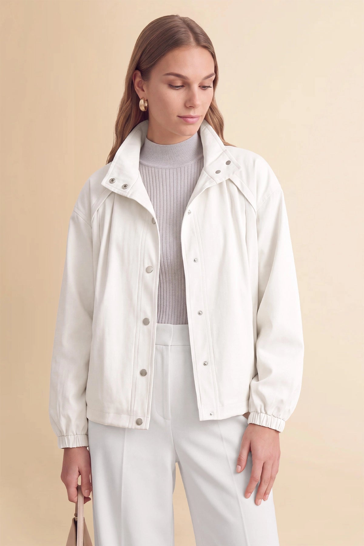 Womens White Cropped Bomber Jackets | CicyBell
