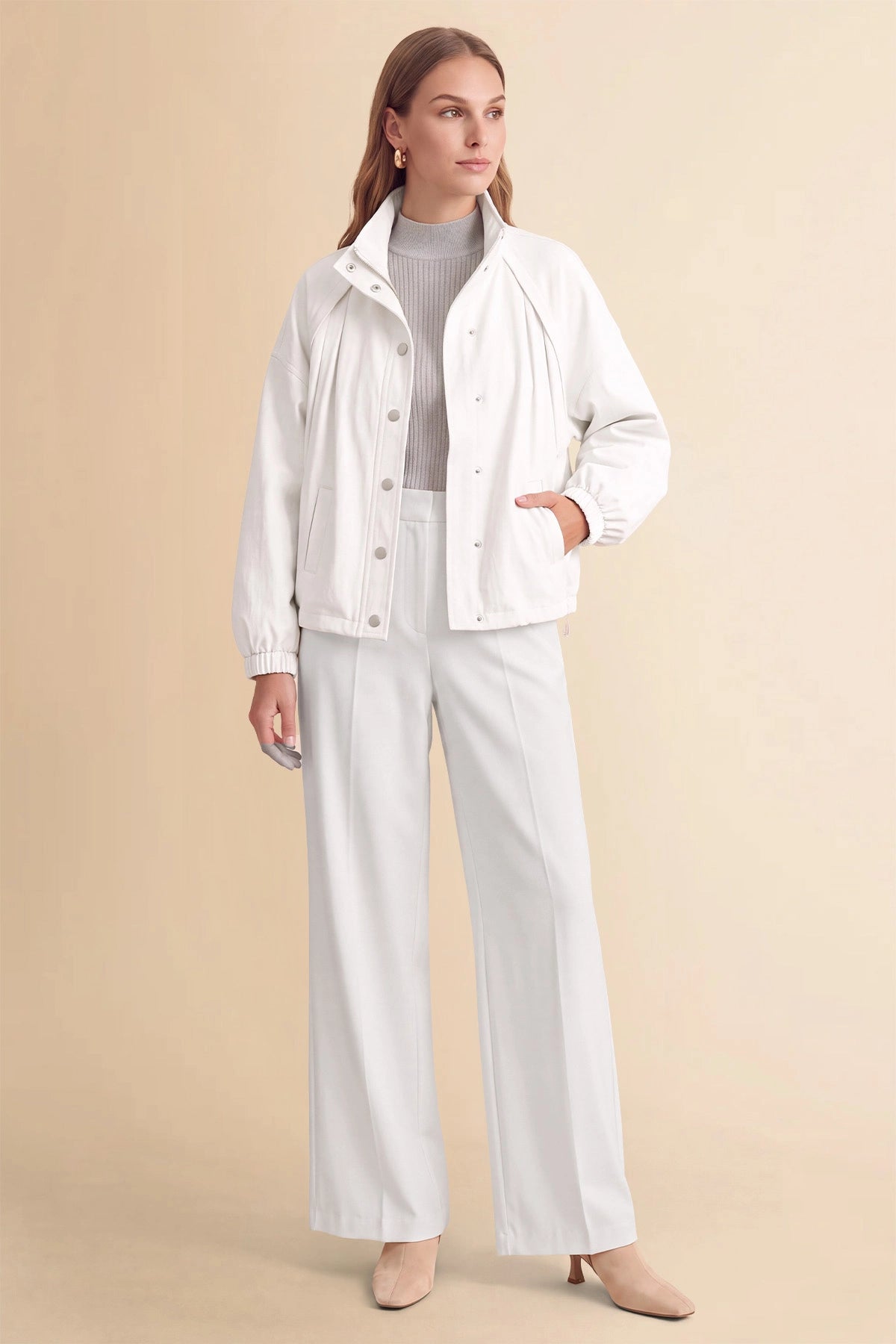 Womens White Cropped Bomber Jackets | CicyBell