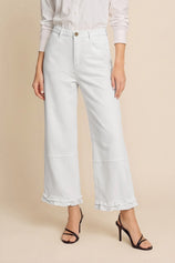 Womens White Ruffle Wide Leg Jeans | CicyBell