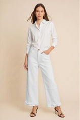 Womens White Ruffle Wide Leg Jeans | CicyBell