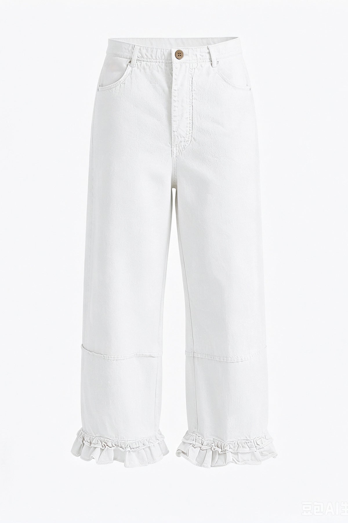 Womens White Ruffle Wide Leg Jeans | CicyBell