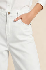 Womens White Ruffle Wide Leg Jeans | CicyBell