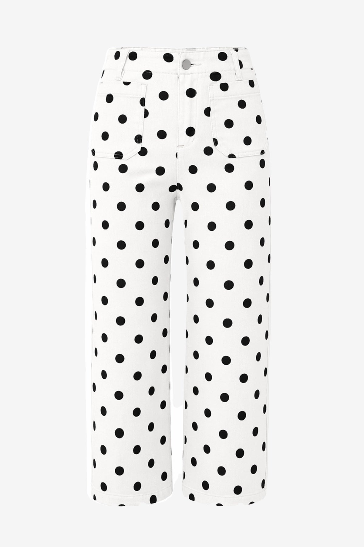 Womens White Polka Dot Straight Leg Jeans| CicyBell