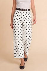 Womens White Polka Dot Straight Leg Jeans| CicyBell