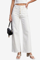 Womens White Wide Leg High Waisted Jeans | CicyBell