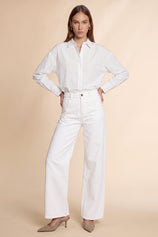 Womens White  High Waisted Bell Bottom Jeans| CicyBell