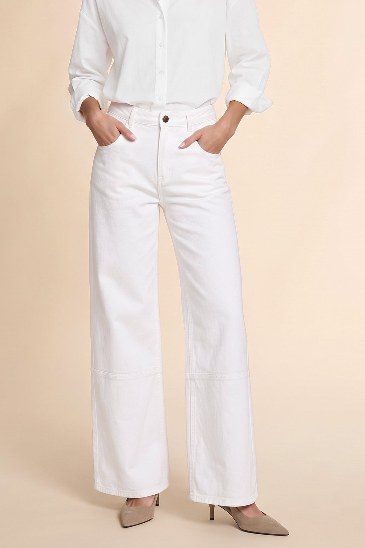 Womens White  High Waisted Bell Bottom Jeans| CicyBell