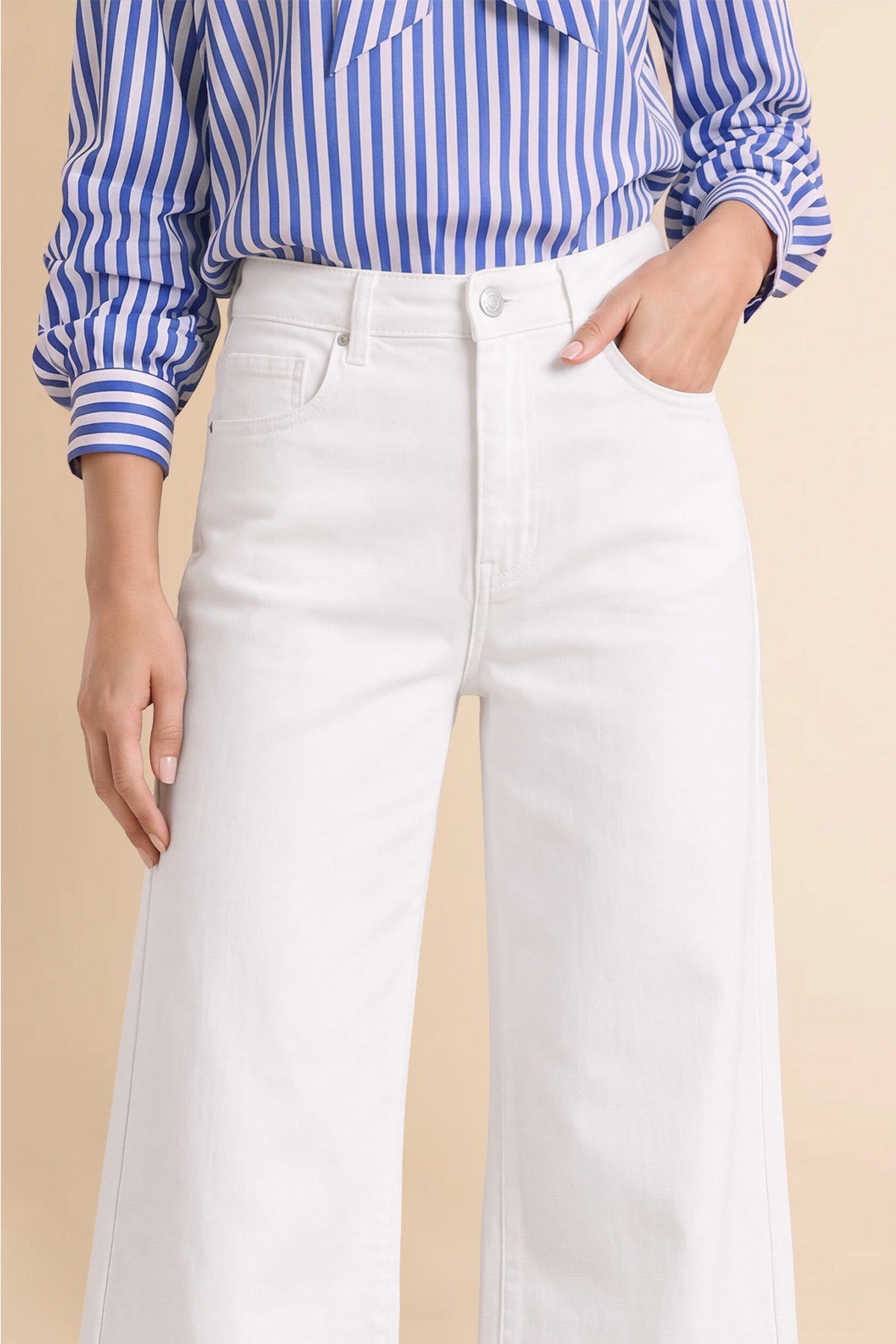 Womens White High Waisted Flared Jeans| CicyBell