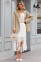 Cicy Bell Womens White Hollow Out Fringe Hem Maxi Skirts