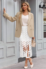 Cicy Bell Womens White Hollow Out Fringe Hem Maxi Skirts