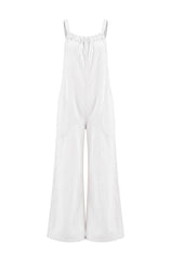 Womens White Wide Leg Denim Overall | CicyBell