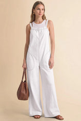 Womens White Wide Leg Denim Overall | CicyBell