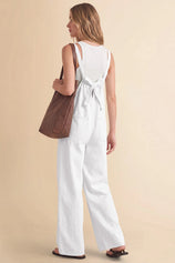 Womens White Wide Leg Denim Overall | CicyBell