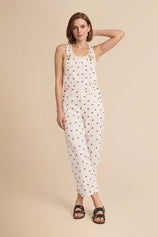 Womens White Polka Dot Bib Denim Overalls| CicyBell