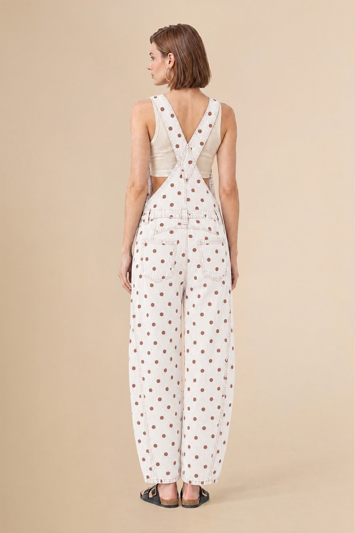 Womens White Polka Dot Bib Denim Overalls| CicyBell