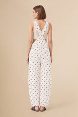 Womens White Polka Dot Bib Denim Overalls| CicyBell