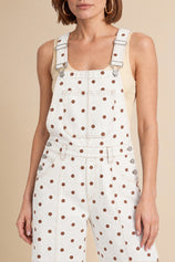 Womens White Polka Dot Bib Denim Overalls| CicyBell