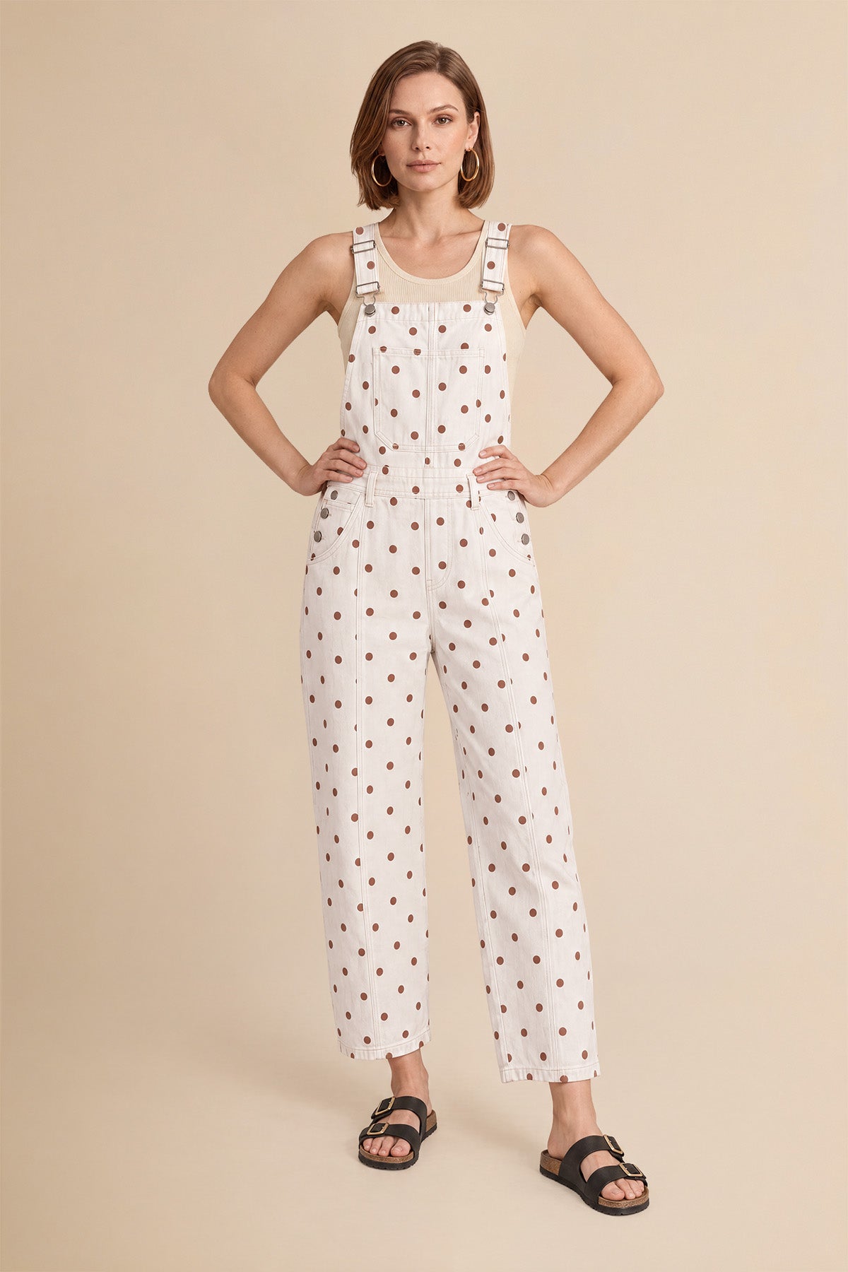 Womens White Polka Dot Bib Denim Overalls| CicyBell