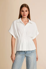 Cicy Bell Womens White Pleated Button-Down Shirt