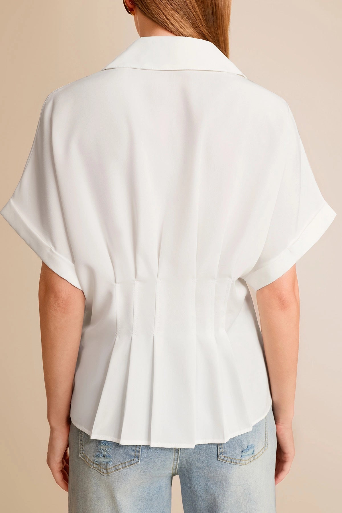 Cicy Bell Womens White Pleated Button-Down Shirt