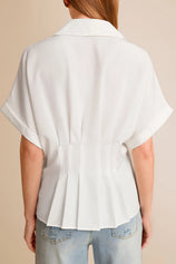 Cicy Bell Womens White Pleated Button-Down Shirt