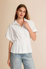 Cicy Bell Womens White Pleated Button-Down Shirt