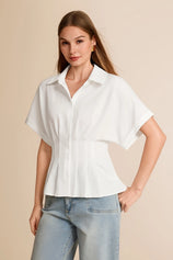 Cicy Bell Womens White Pleated Button-Down Shirt