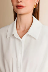 Cicy Bell Womens White Pleated Button-Down Shirt