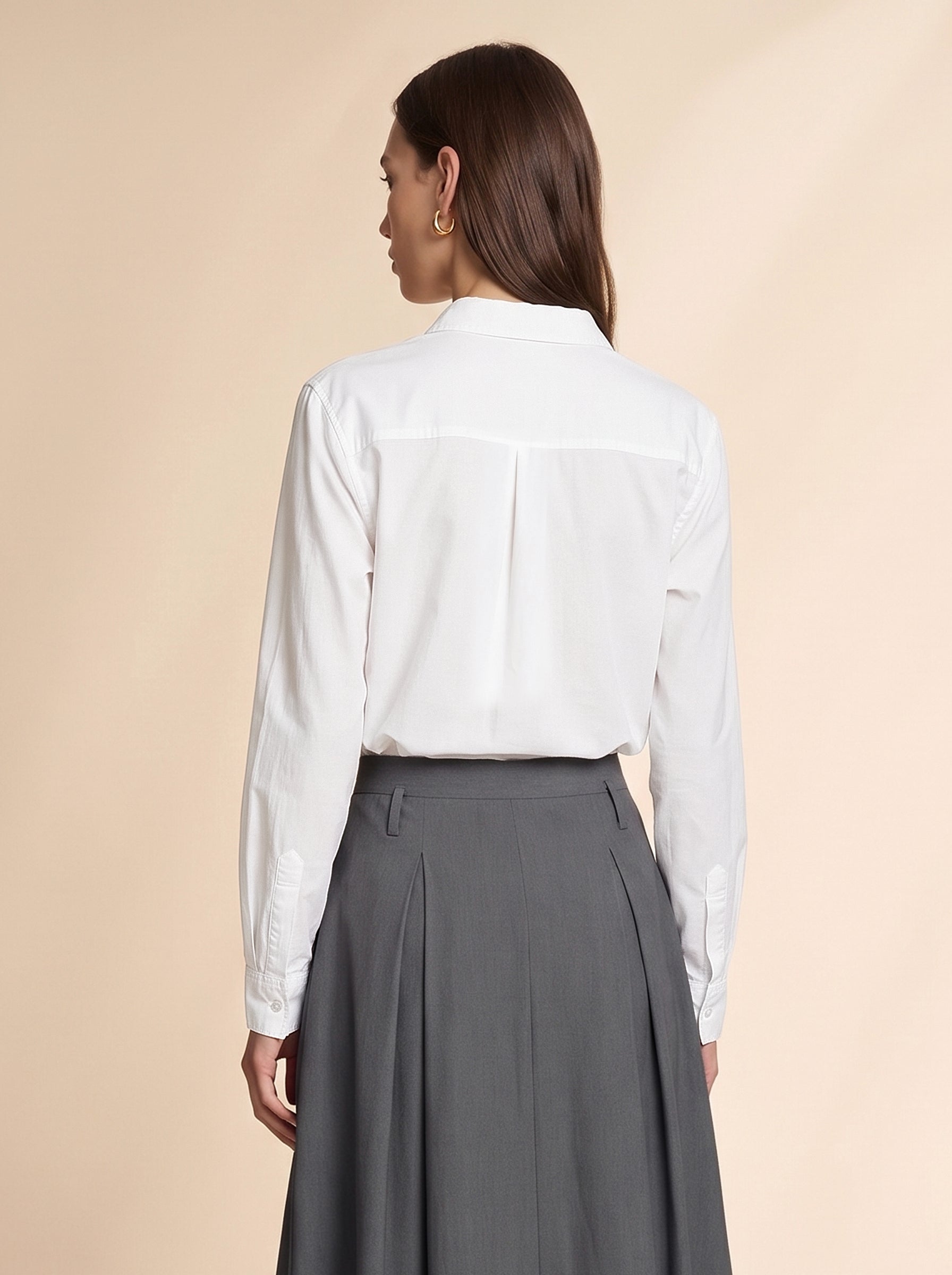 Womens White Long Sleeve Button Down Shirt | CicyBell