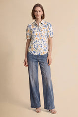 Womens White Floral Printed Button Down Shirts | CicyBell