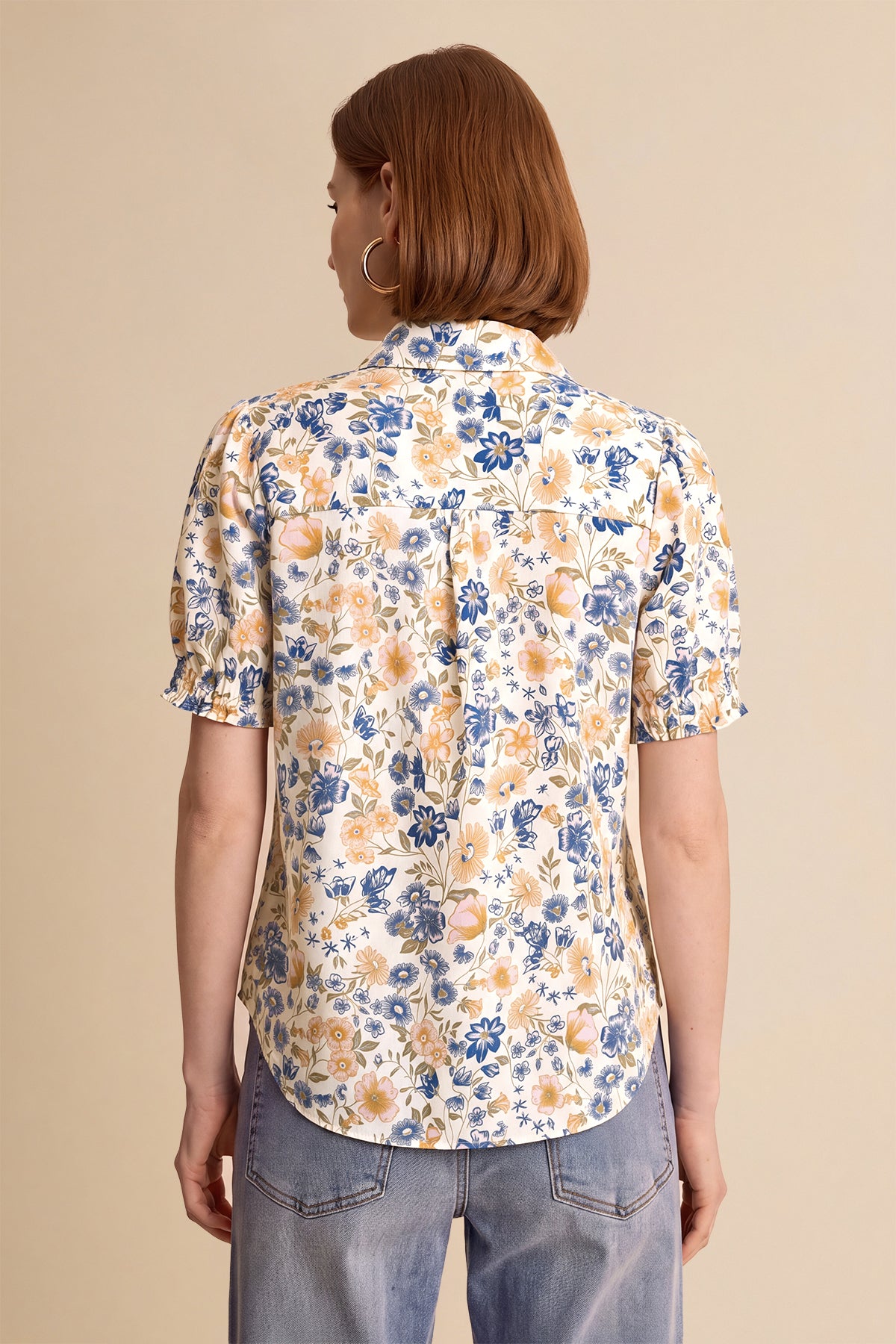 Womens White Floral Printed Button Down Shirts | CicyBell