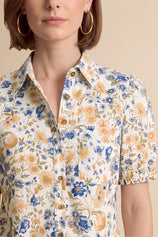 Womens White Floral Printed Button Down Shirts | CicyBell