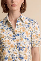 Womens White Floral Printed Button Down Shirts | CicyBell