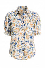 Womens White Floral Printed Button Down Shirts | CicyBell