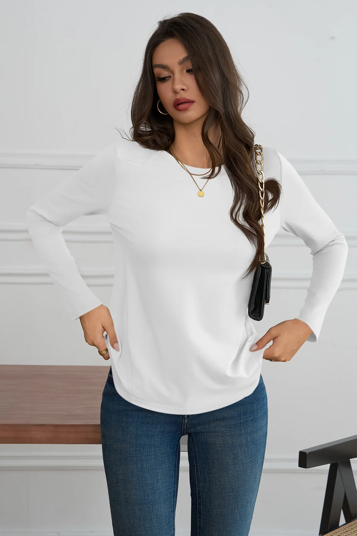 Cicy Bell Womens White Long Sleeve Shirts