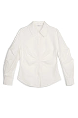 Womens White Ruched Button Down Shirts | CicyBell